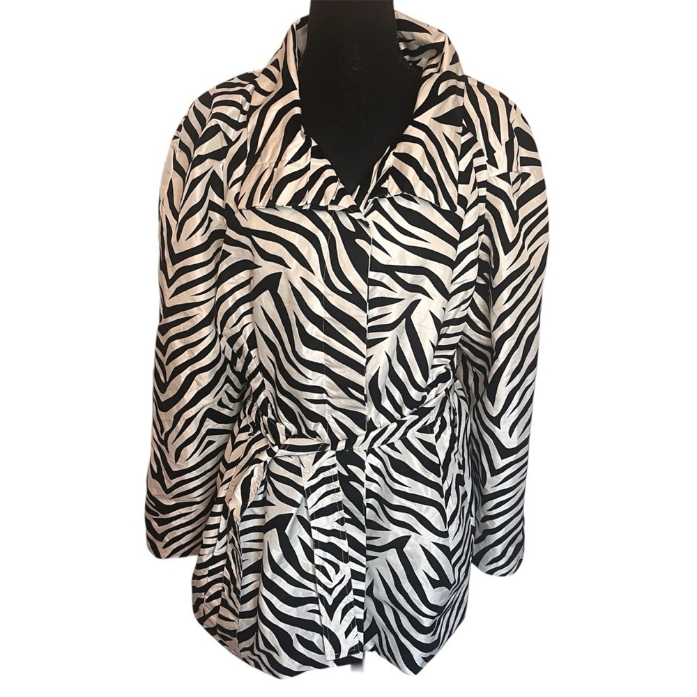 UBU PACK YOUR PERSONALITY Sz L RAINCOAT Zebra Striped Velvet Flocked Trench Tie - Picture 2 of 12